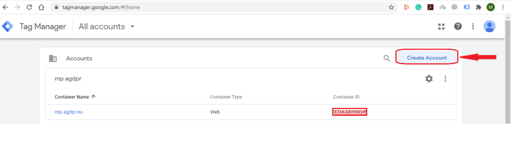 Create account in tag manager