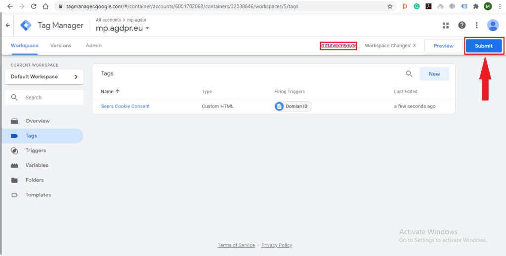 submit tag in Google tag manager