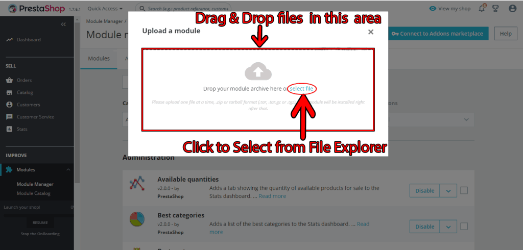 drag and drop file in this area